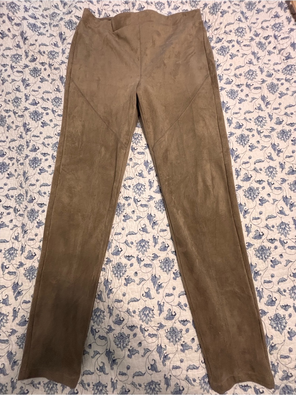 Fifteen Twenty Faux Suede Pull On Leggings Pants Camel Tan Moto Seam Size Medium